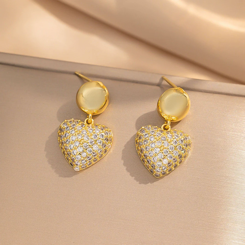 Wholesale Copper Inlaid Zircon Earrings For Women Minimalist Style Heart Shape Electroplating Treatment - Image 2