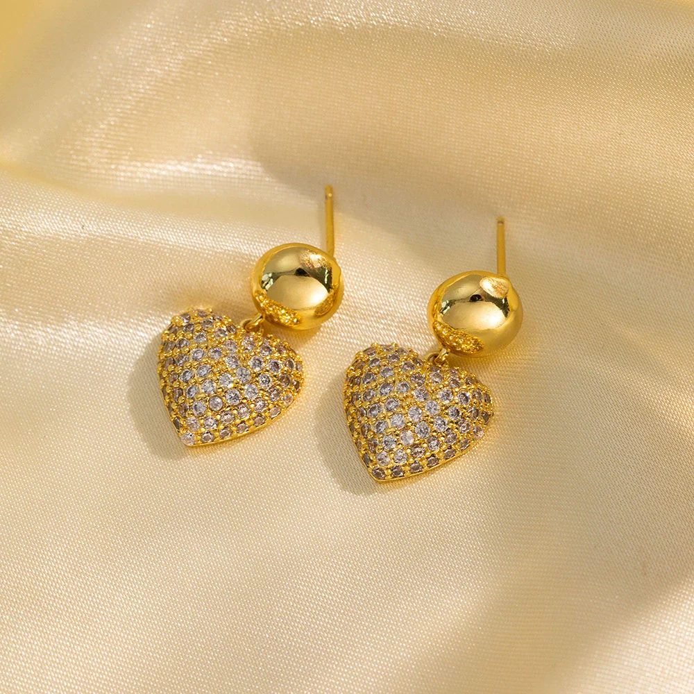 Wholesale Copper Inlaid Zircon Earrings For Women Minimalist Style Heart Shape Electroplating Treatment - Image 4