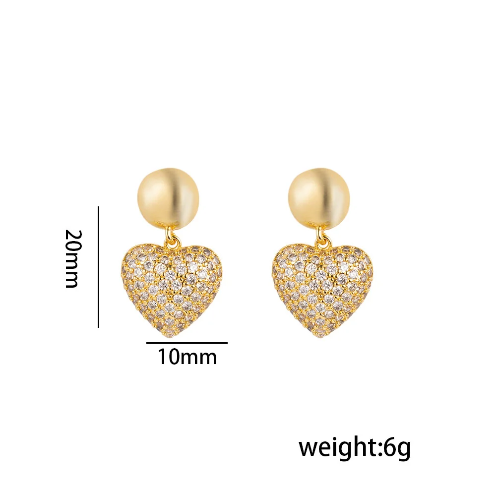 Wholesale Copper Inlaid Zircon Earrings For Women Minimalist Style Heart Shape Electroplating Treatment - Image 5