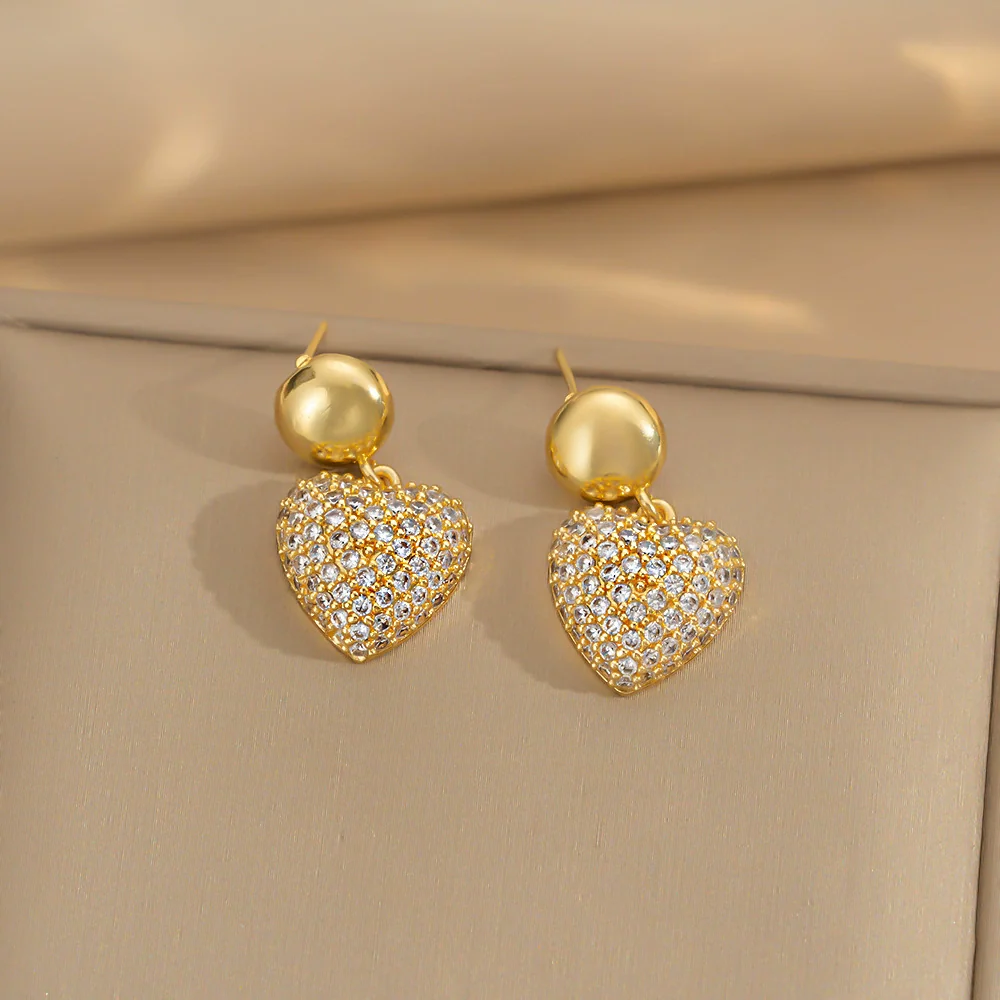 Wholesale Copper Inlaid Zircon Earrings For Women Minimalist Style Heart Shape Electroplating Treatment - Image 6