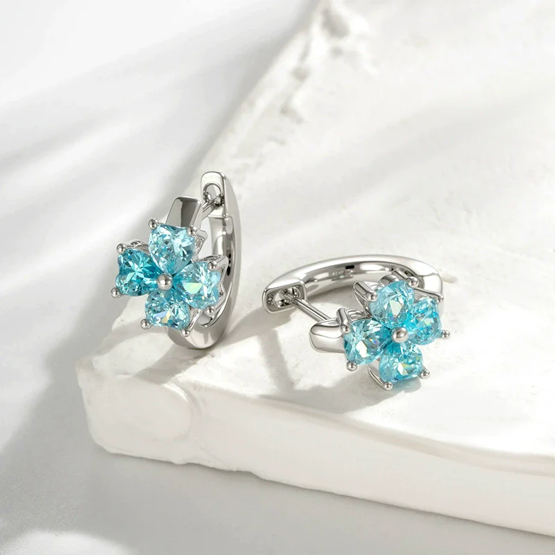 Wholesale Copper Inlaid Zircon Flower Style Women's Ear Piercing Earrings - Image 2