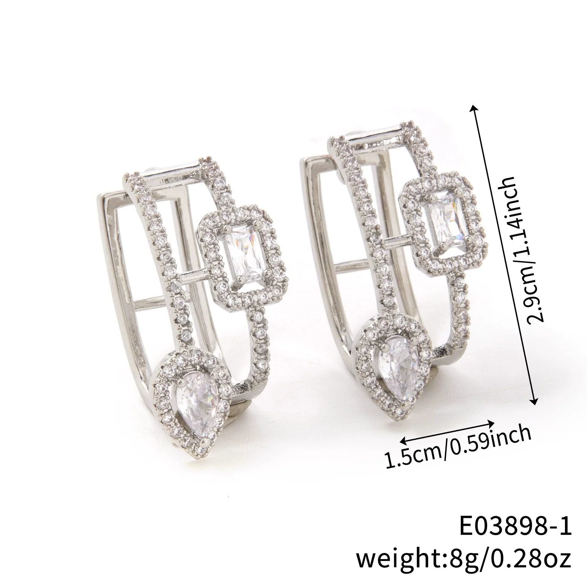 Wholesale Copper Inlaid Zirconium Geometric Water Drop Cut Out Square Earrings For Women Electroplated Simple Stylish - Image 6