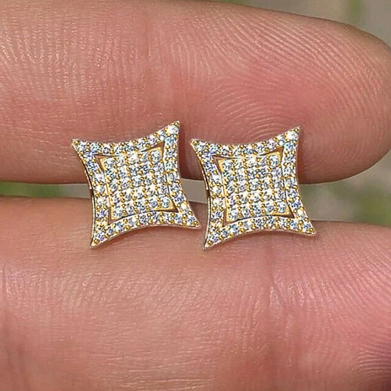 Wholesale Copper Microinlaid Zircon Rhombus Geometric Earrings For Women - Image 3