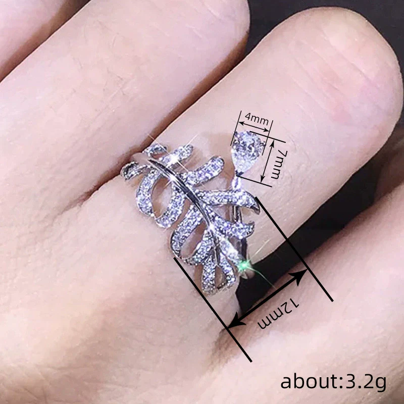 Wholesale Copper Ring For Women Dropshaped Feather Leaf Pattern Set With Zirconia - Image 4