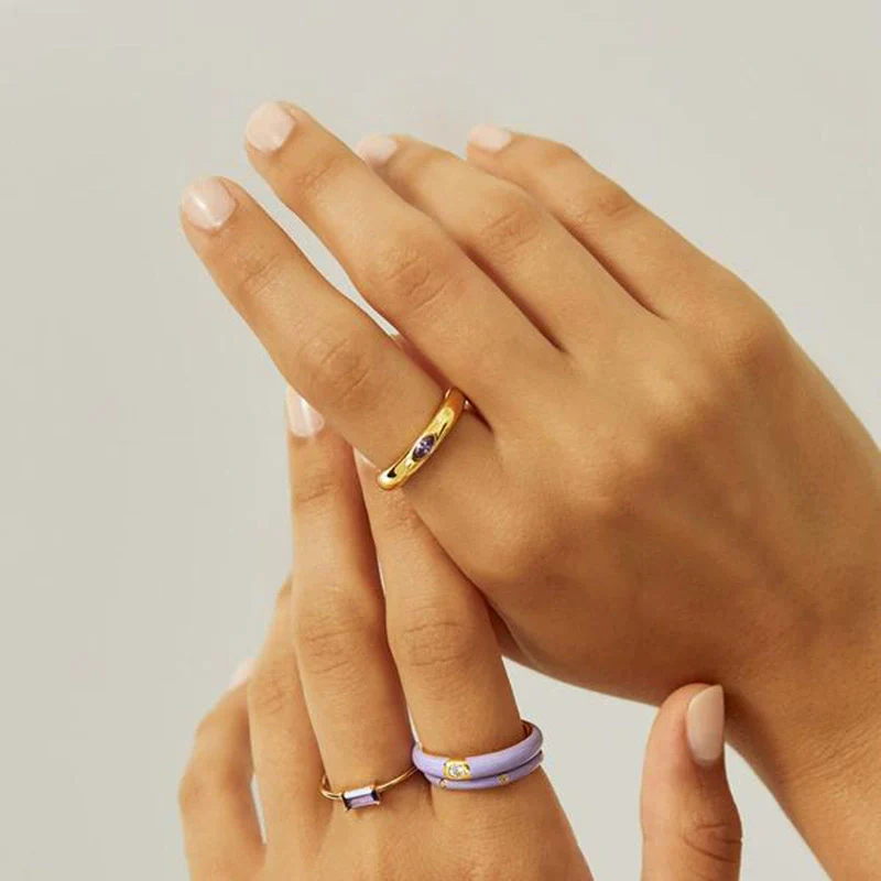 Wholesale Copper Ring With Colorful Zircon And Geometric Pattern Electroplated For Women - Image 4
