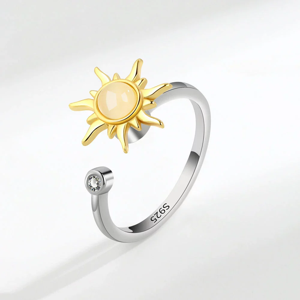 Wholesale Copper Sunflower Rotating Opening Adjustable Folding Finger Ring With Electroplating Treatment - Image 6