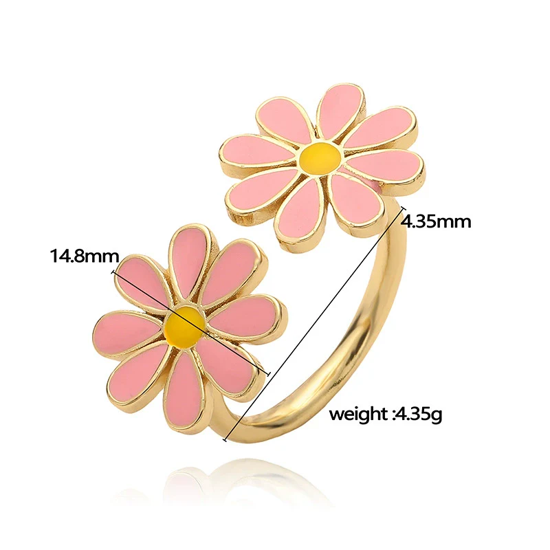 Wholesale Copper Sweet Style Dripping Oil Flower Petal Ring For Women