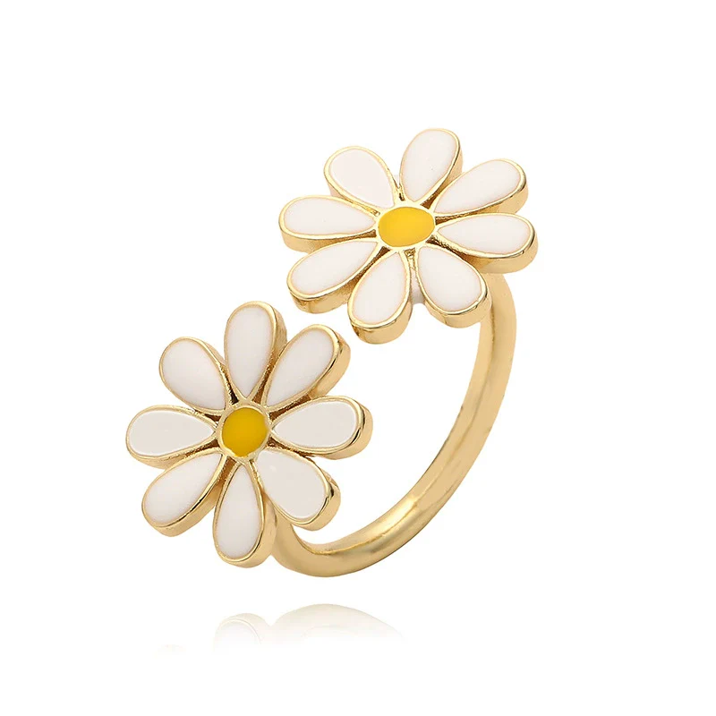 Wholesale Copper Sweet Style Dripping Oil Flower Petal Ring For Women - Image 4