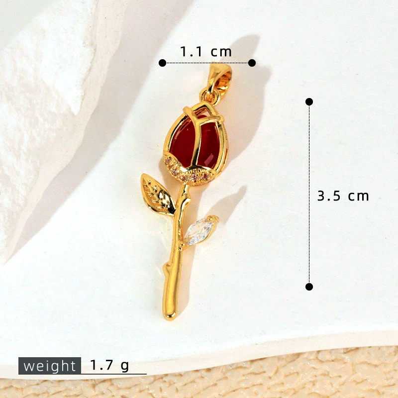 Wholesale Copper Tulip Zircon Flower Leaf Pattern Micropaved Necklace For Female With Cartoon Style - Image 8