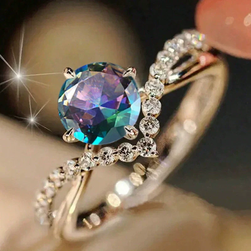 Wholesale Copper Women's Couple Ring With Inlaid Zircon Princess Style Geometric Pattern Four Claw Setting - Image 6