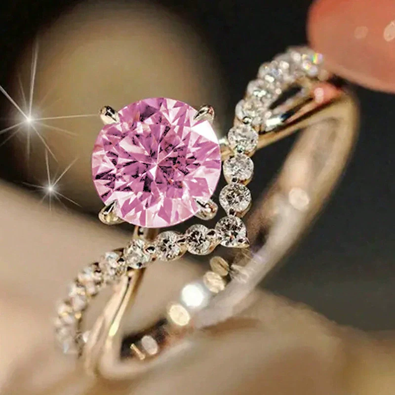 Wholesale Copper Women's Couple Ring With Inlaid Zircon Princess Style Geometric Pattern Four Claw Setting - Image 9