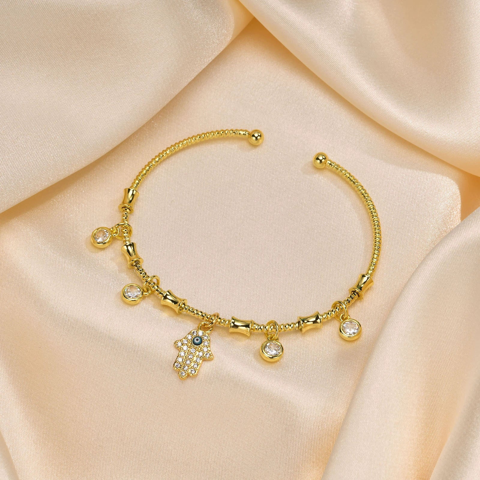 Wholesale Copper Women's Fashion U Shaped Electroplated Zircon Open Bracelet - Image 4