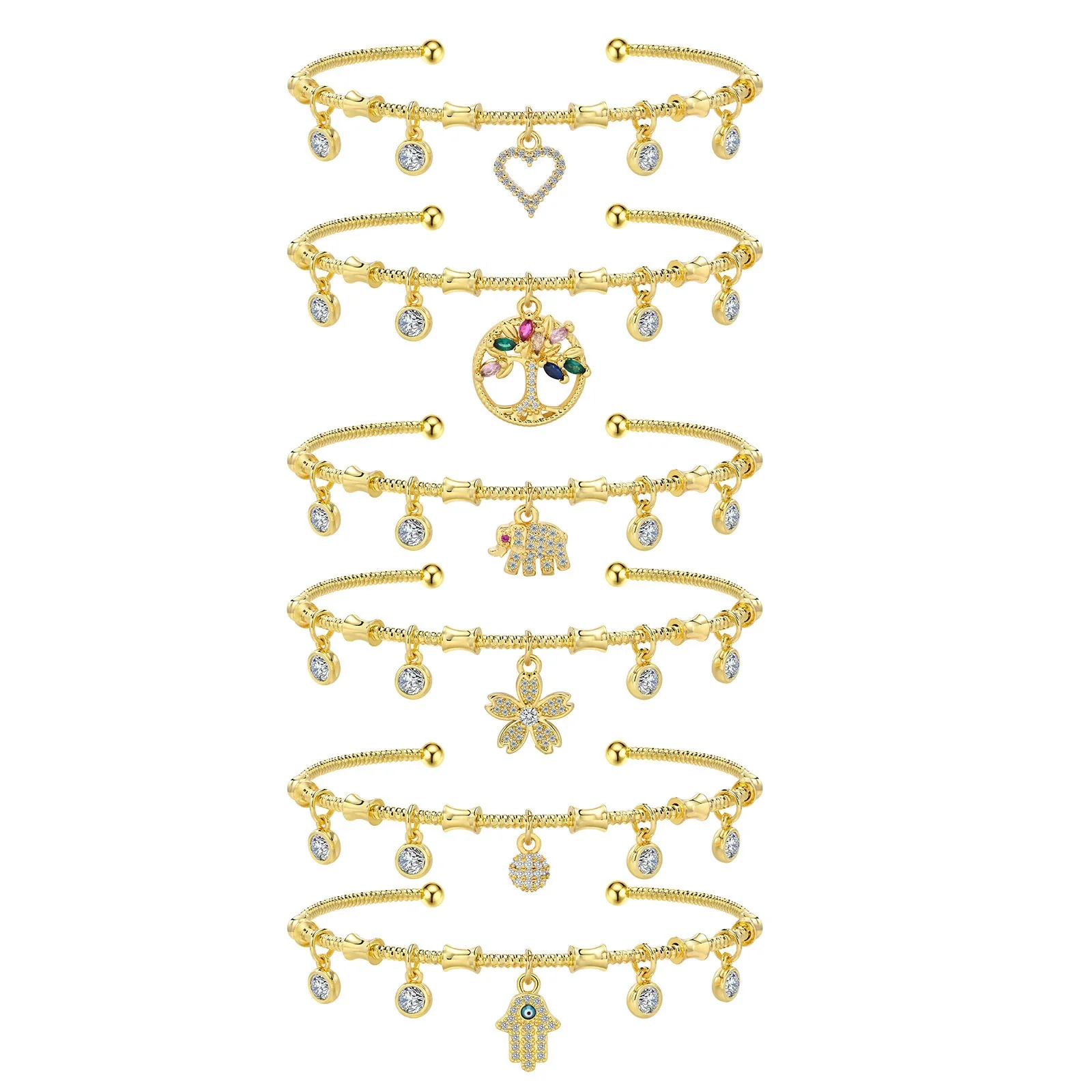 Wholesale Copper Women's Fashion U Shaped Electroplated Zircon Open Bracelet - Image 5