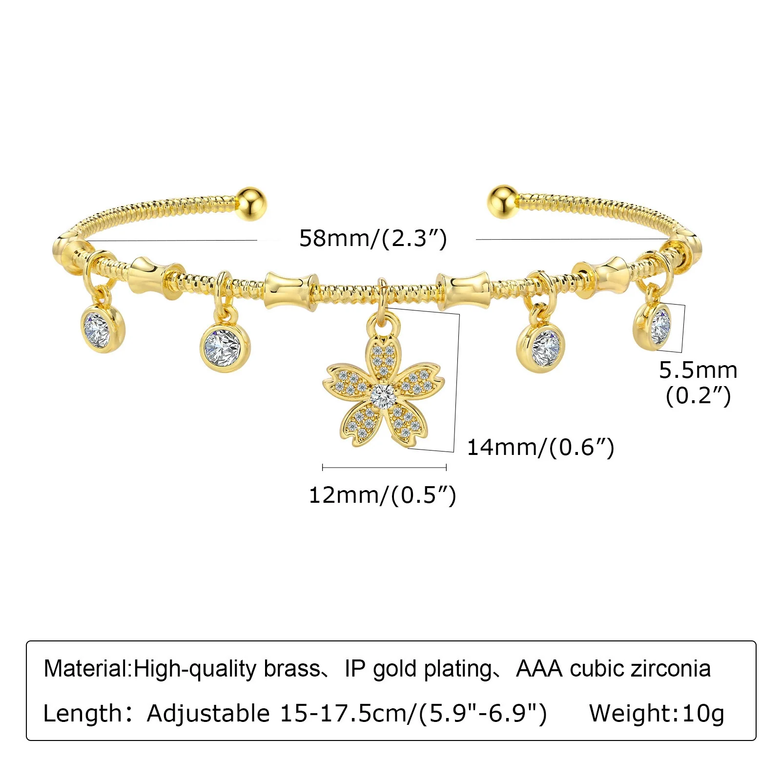 Wholesale Copper Women's Fashion U Shaped Electroplated Zircon Open Bracelet - Image 7