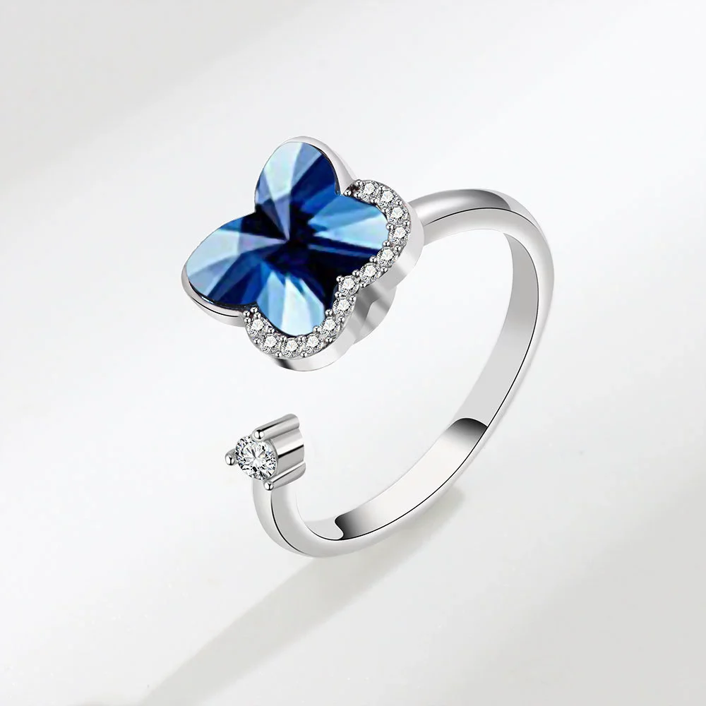 Wholesale Copper Women's Geometric Flower Butterfly Swivel Ring Set With Electroplating - Image 5