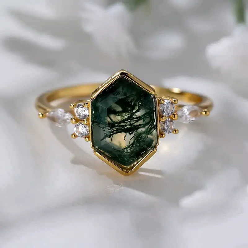 Wholesale Copper Women's Retro Geometric Marquise Hexagonal Ring Set With Zirconia - Image 2