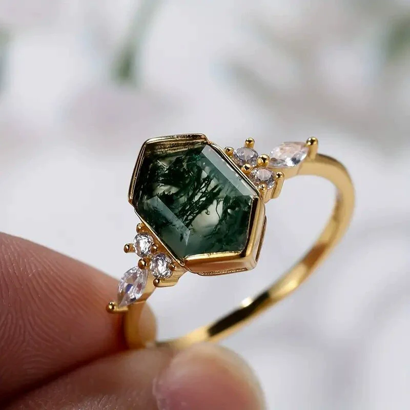 Wholesale Copper Women's Retro Geometric Marquise Hexagonal Ring Set With Zirconia - Image 3