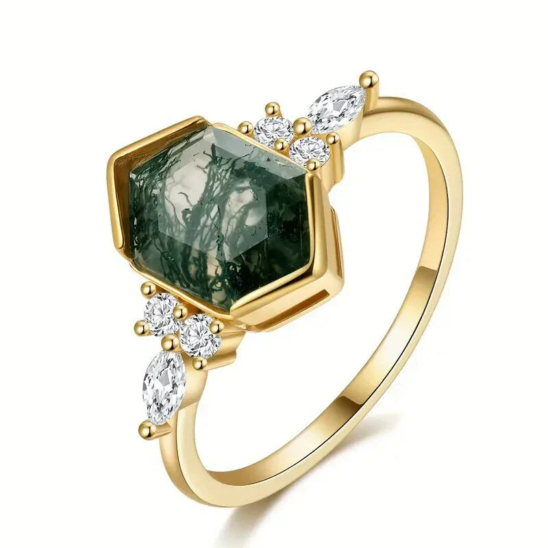 Wholesale Copper Women's Retro Geometric Marquise Hexagonal Ring Set With Zirconia - Image 5