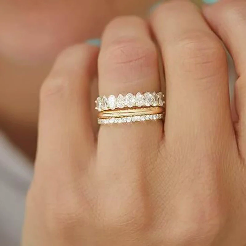Wholesale Copper Zircon Geometric Light Luxury Ring Threepiece Set For Women - Image 5