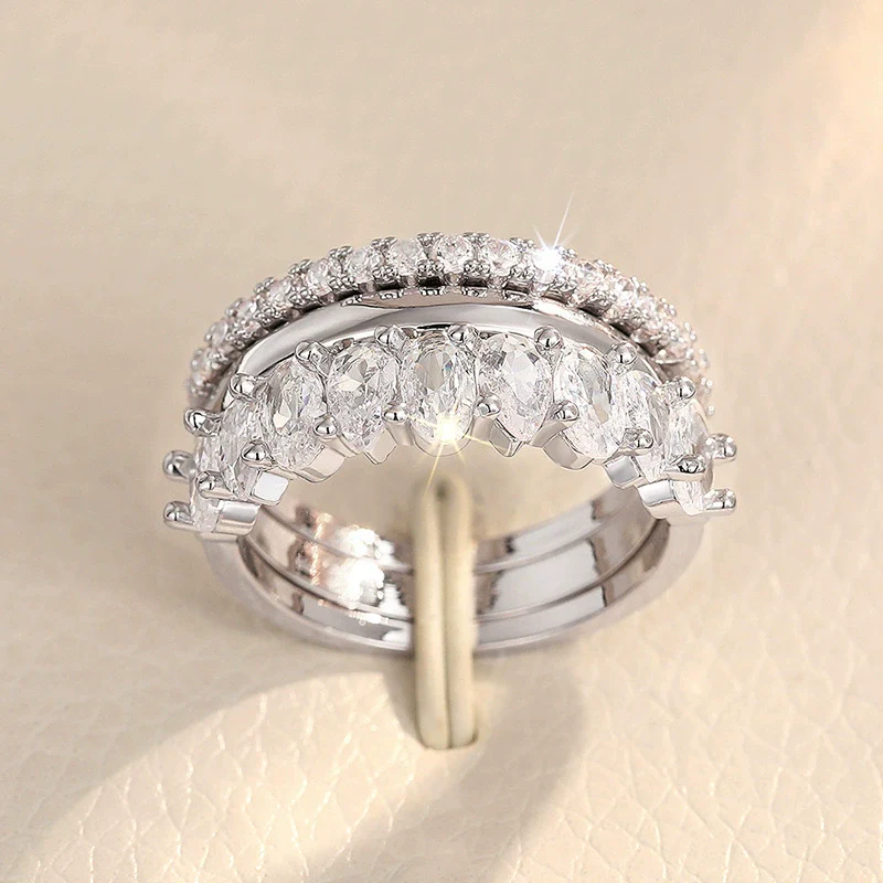 Wholesale Copper Zircon Geometric Light Luxury Ring Threepiece Set For Women - Image 6