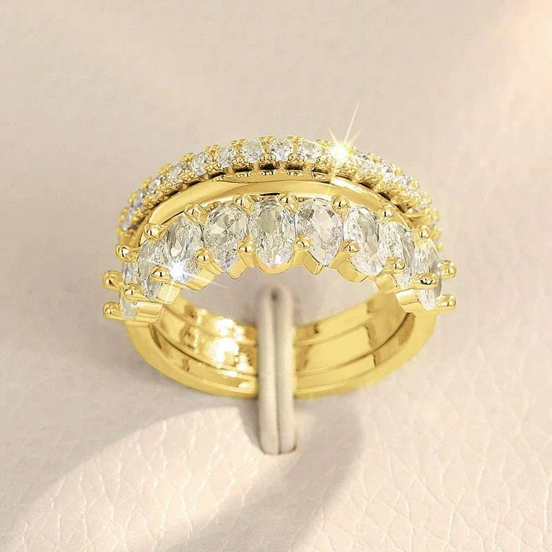 Wholesale Copper Zircon Geometric Light Luxury Ring Threepiece Set For Women - Image 7