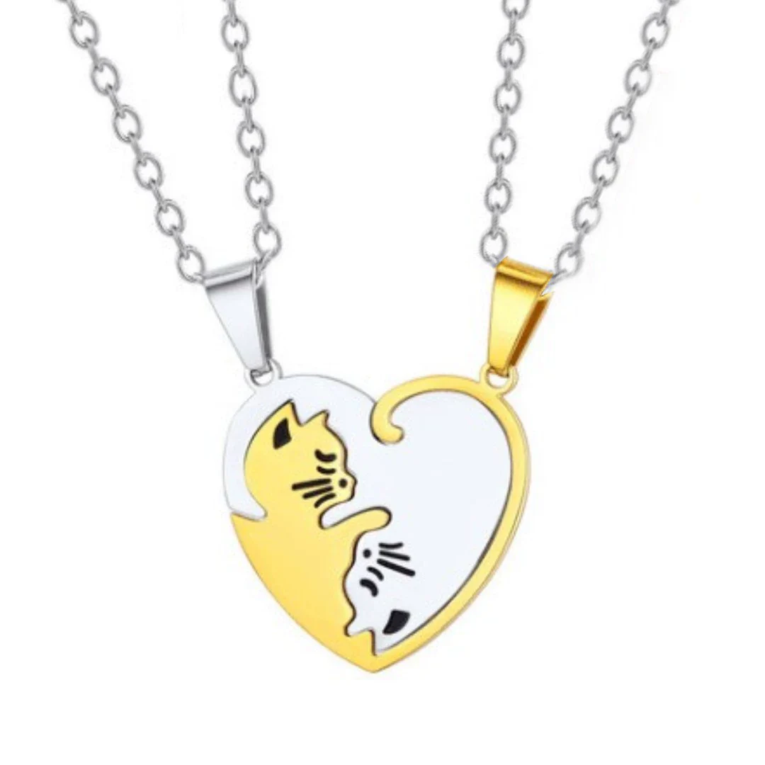 Wholesale Couple Necklace Titanium Steel Cat Hug Heart Electroplating Design - Image 7