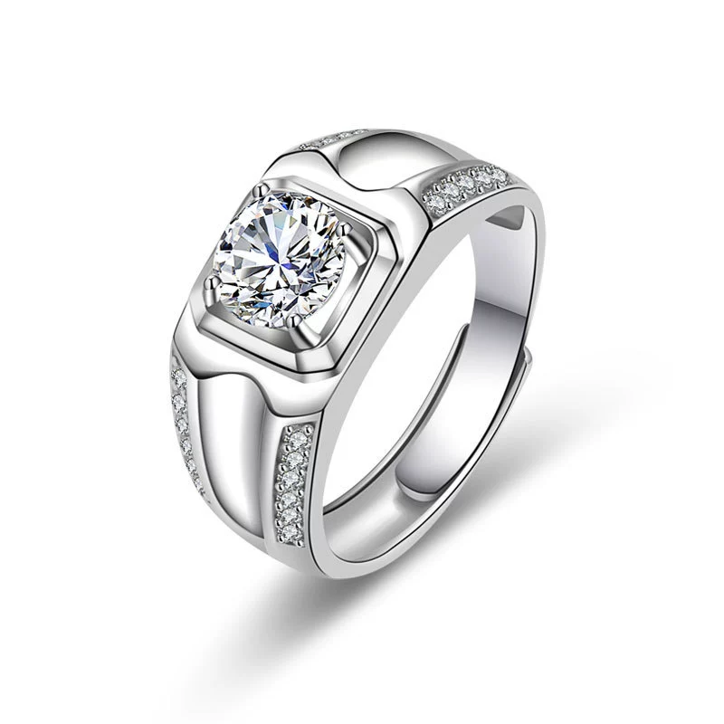 Wholesale Couple Ring Imitation Moissanite Copper Geometric Electroplating - Image 3