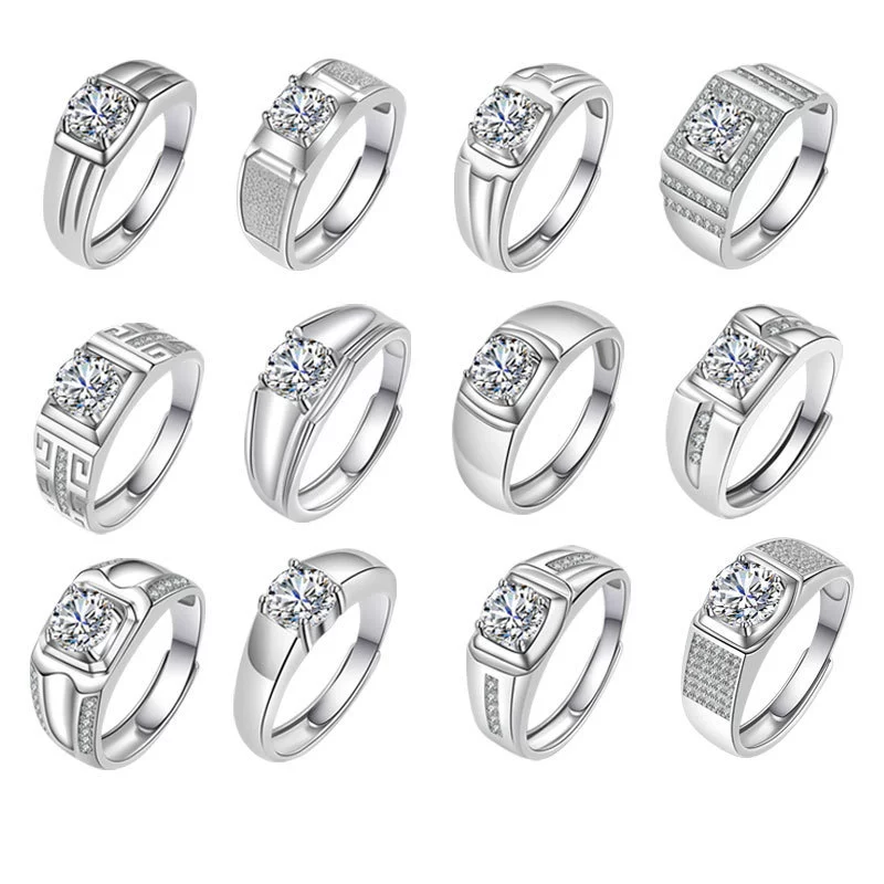 Wholesale Couple Ring Imitation Moissanite Copper Geometric Electroplating - Image 5