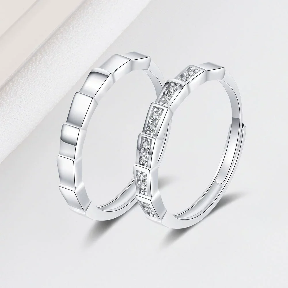 Wholesale Couple Ring S925 Sterling Silver Geometric Open Mouth Design Electroplated
