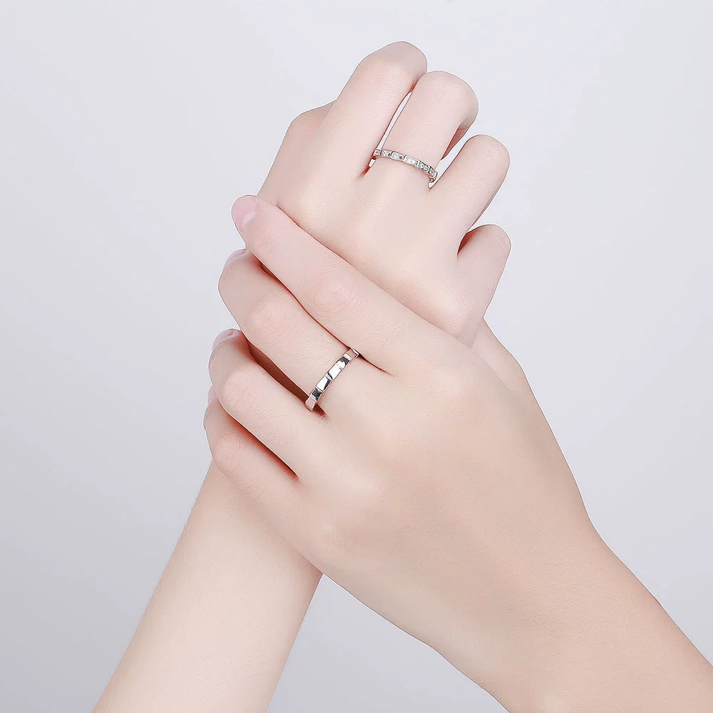 Wholesale Couple Ring S925 Sterling Silver Geometric Open Mouth Design Electroplated - Image 2