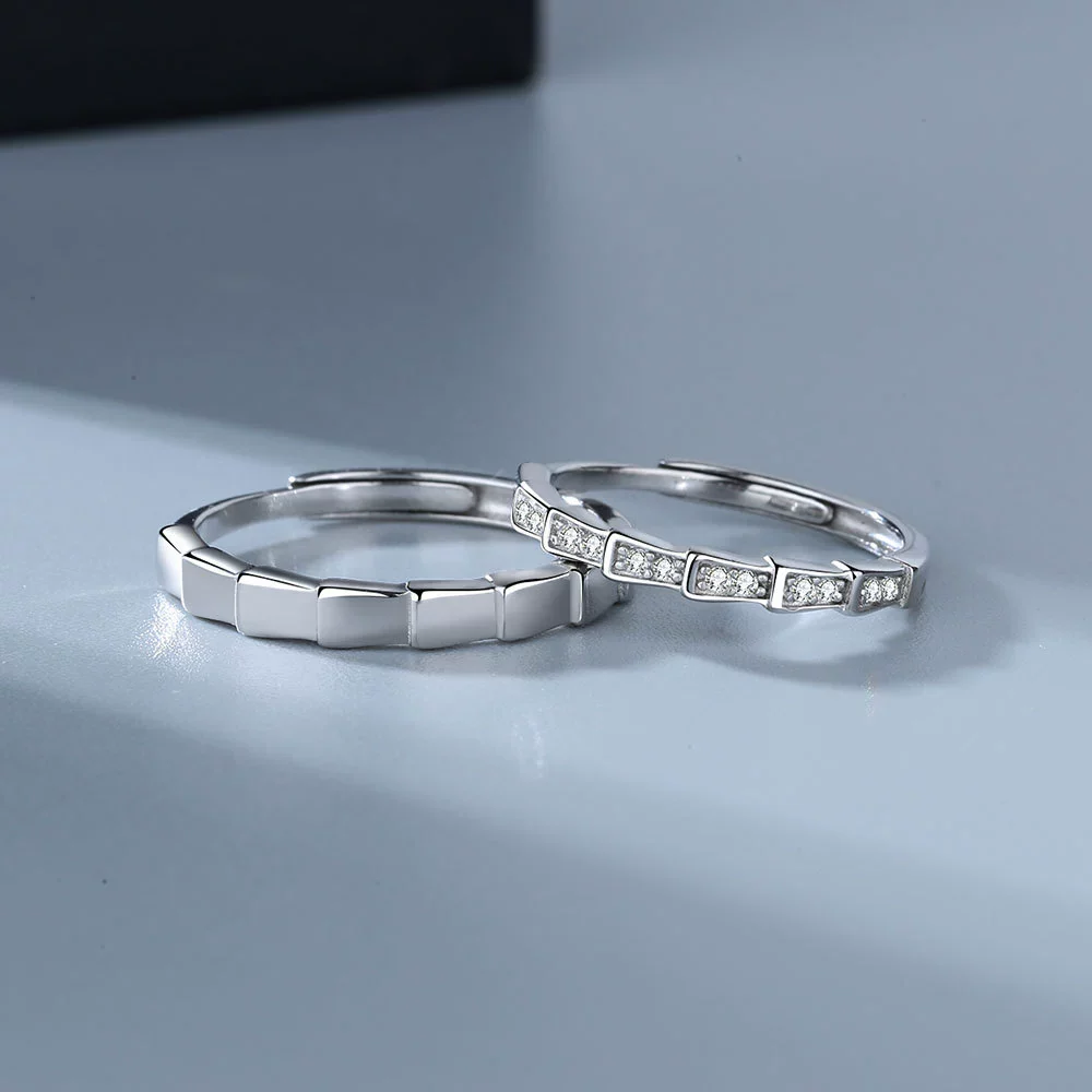 Wholesale Couple Ring S925 Sterling Silver Geometric Open Mouth Design Electroplated - Image 4