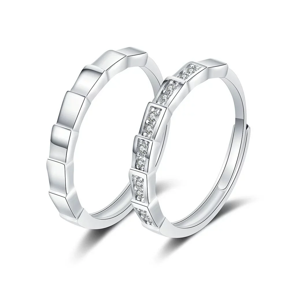 Wholesale Couple Ring S925 Sterling Silver Geometric Open Mouth Design Electroplated - Image 5