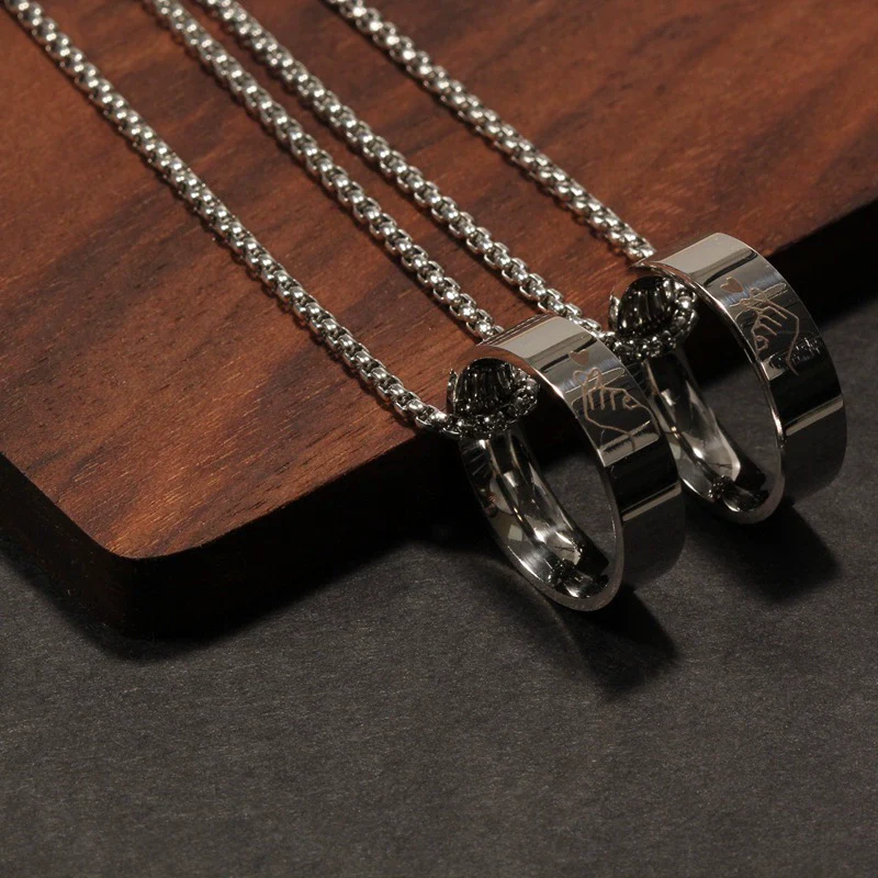 Wholesale Couple Style Stainless Steel Pendant Necklace With Pearl Chain And Polishing Treatment - Image 3
