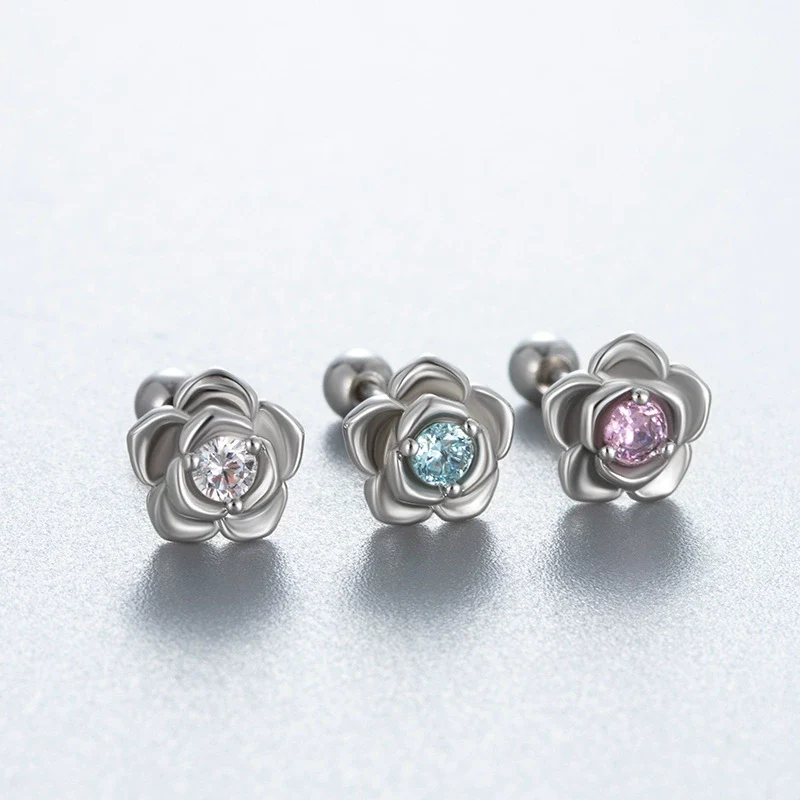 Wholesale Couple Style Titanium Steel Screw Ear Nails With Eight Hearts Eight Arrows And Animals Zodiac Pattern Zircon