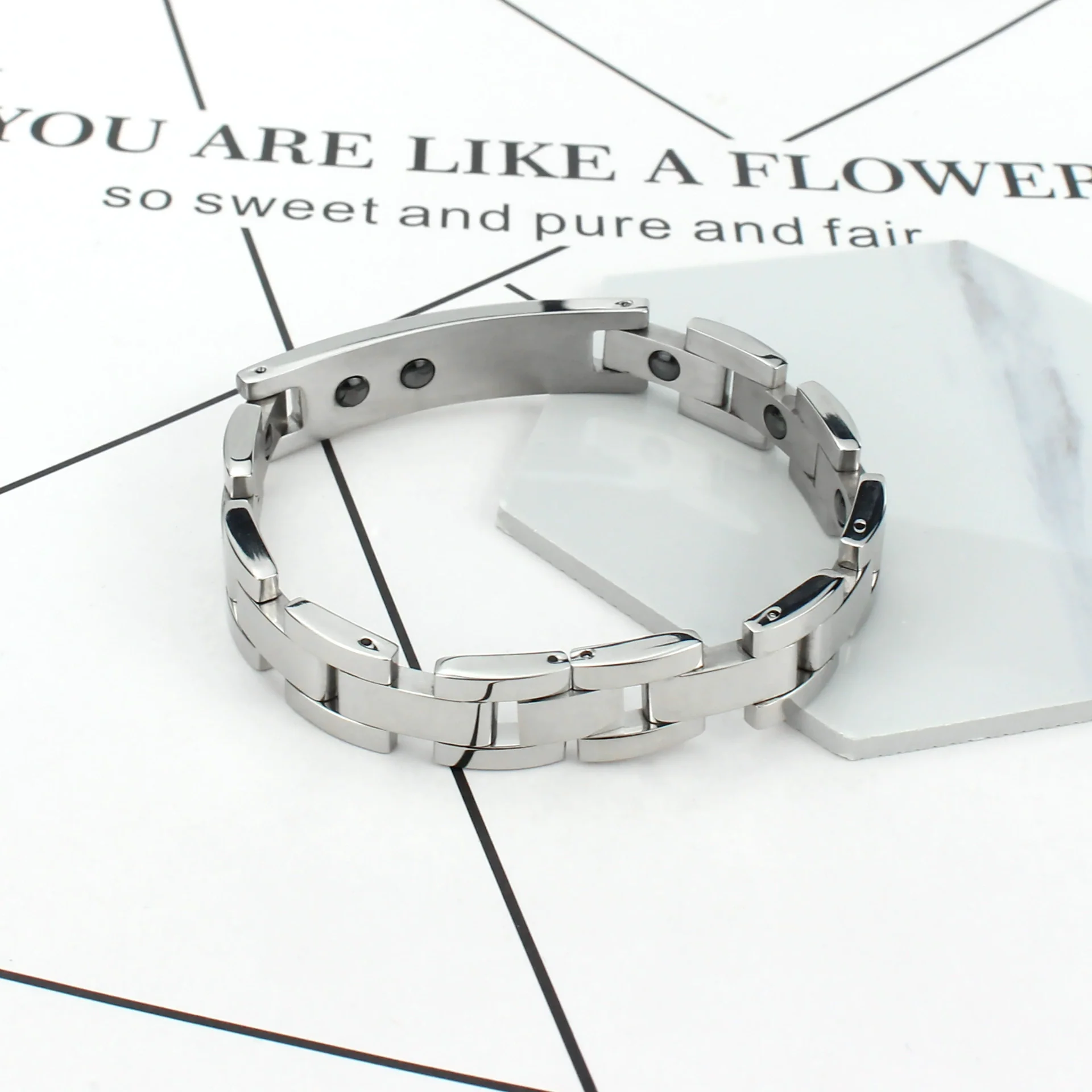 Wholesale Couple Titanium Steel Bracelet With Rhinestone And Geometric Design - Image 4