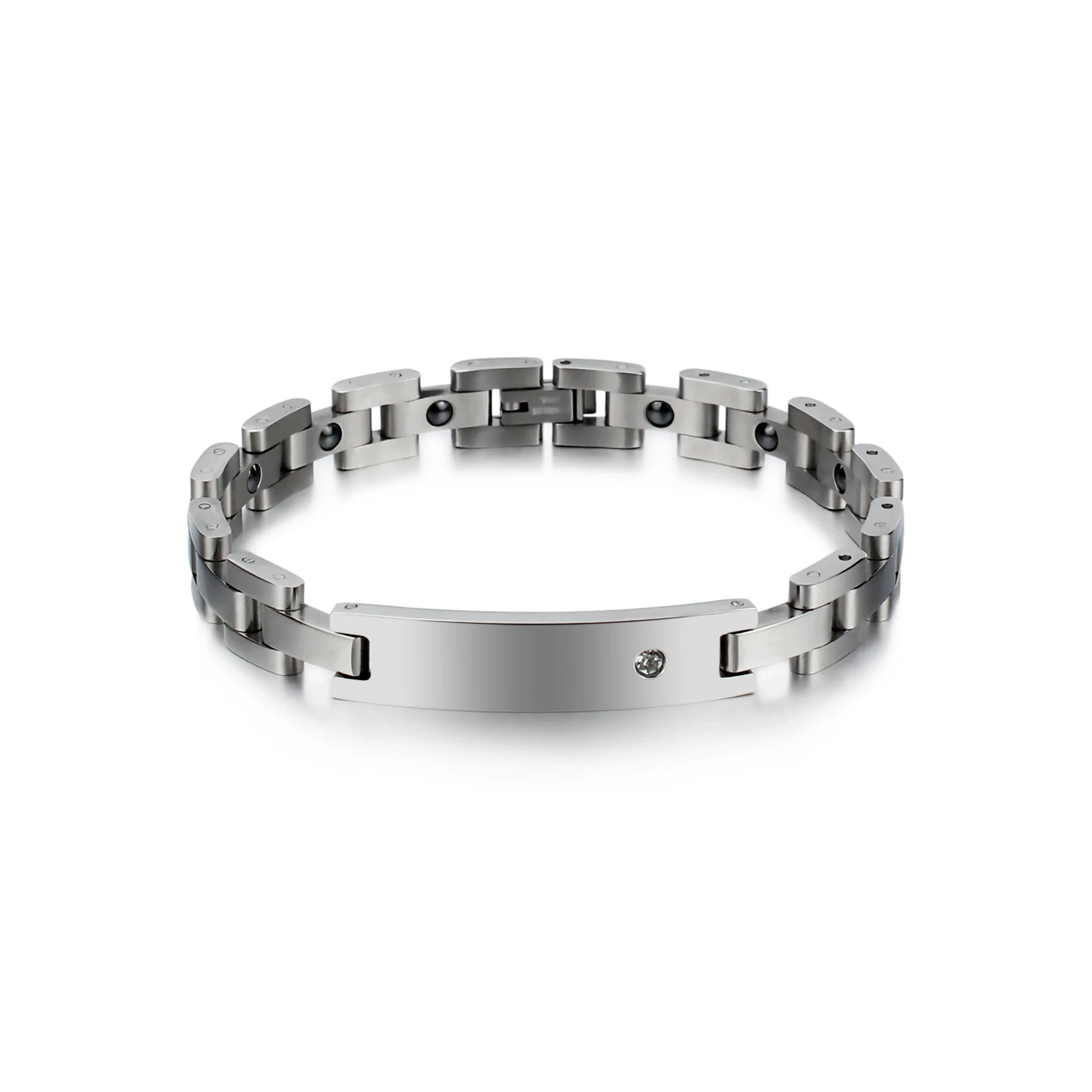 Wholesale Couple Titanium Steel Bracelet With Rhinestone And Geometric Design - Image 7