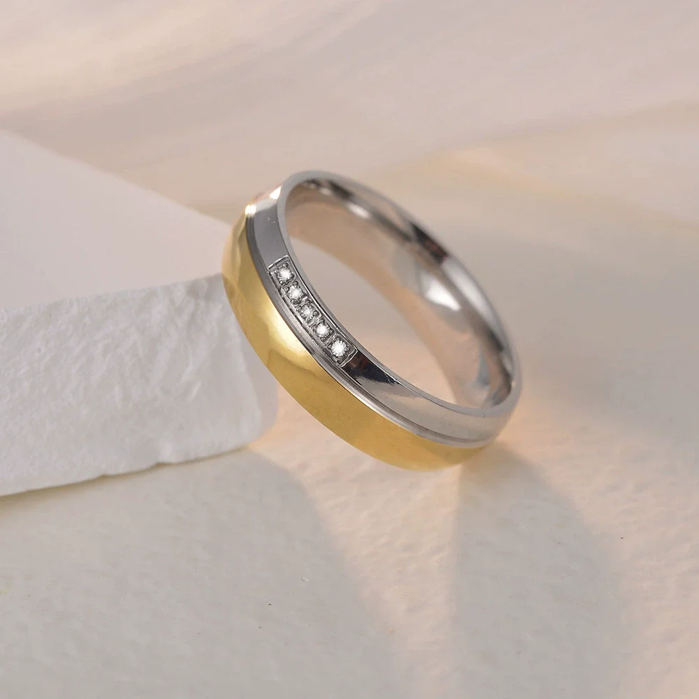 Wholesale Couple Titanium Steel Geometric Diamond Two Color Rings - Image 2