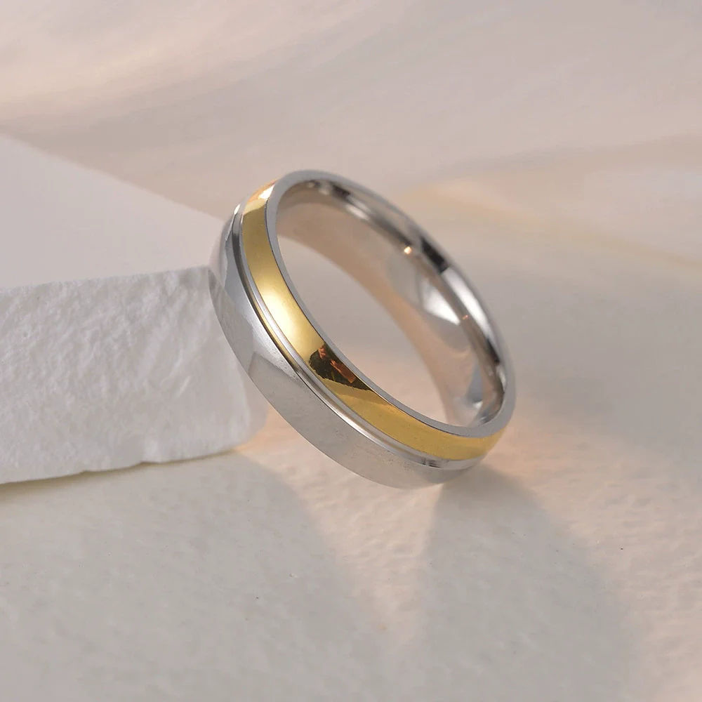 Wholesale Couple Titanium Steel Geometric Diamond Two Color Rings - Image 3
