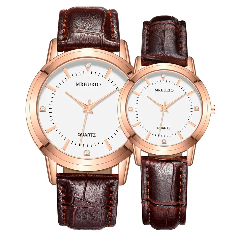 Wholesale Couple Watches With Metal Case Imitation Leather Strap And Stainless Steel Pin Buckle Round Dial