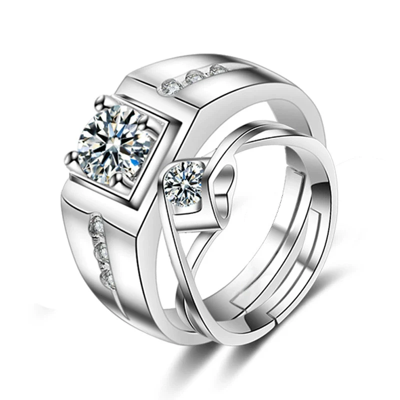 Wholesale Couple's Ring S925 Sterling Silver Geometric Heart Design Electroplated - Image 5