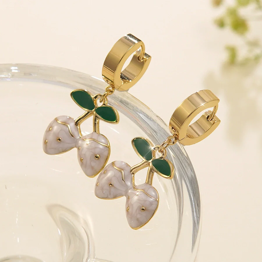 Wholesale Creamy Sweet Style Fruit Pattern Electroplated Stainless Steel Earrings For Women - Image 3