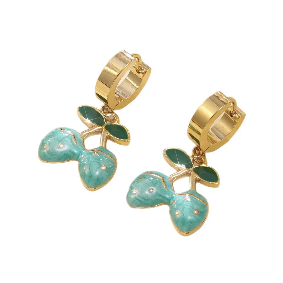 Wholesale Creamy Sweet Style Fruit Pattern Electroplated Stainless Steel Earrings For Women - Image 5