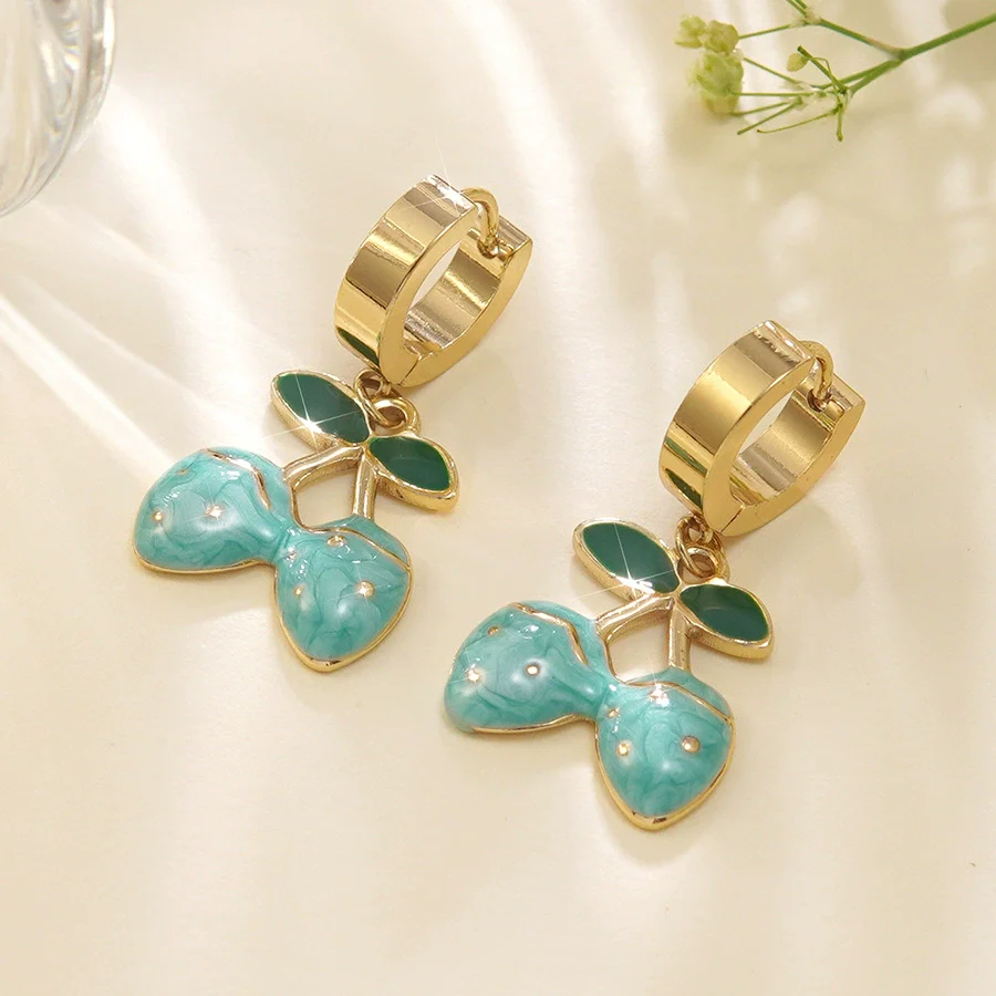 Wholesale Creamy Sweet Style Fruit Pattern Electroplated Stainless Steel Earrings For Women - Image 8