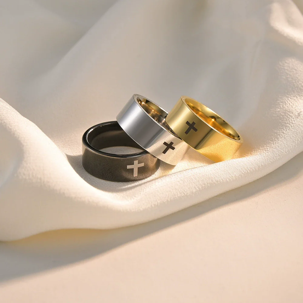 Wholesale Cross Jewelry Stainless Steel Geometric Ring With Electroplating