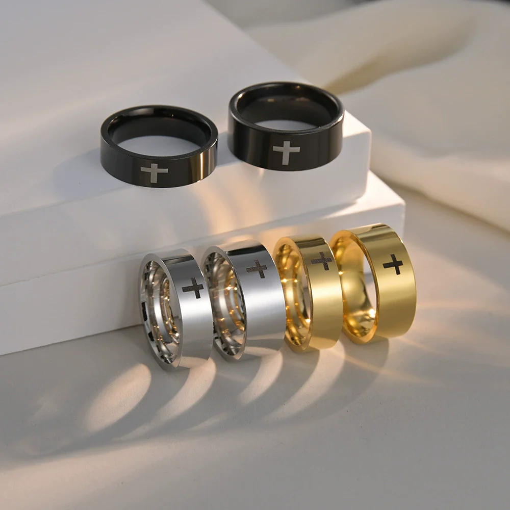 Wholesale Cross Jewelry Stainless Steel Geometric Ring With Electroplating - Image 4