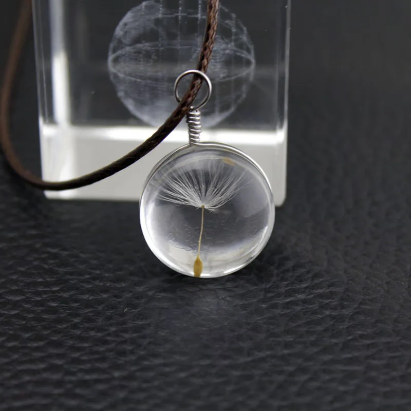 Wholesale Dandelion Dried Flower Necklace Pendant Creative Fashion Small And Fresh Glass Glazed Pu Wax Rope Geometric Style