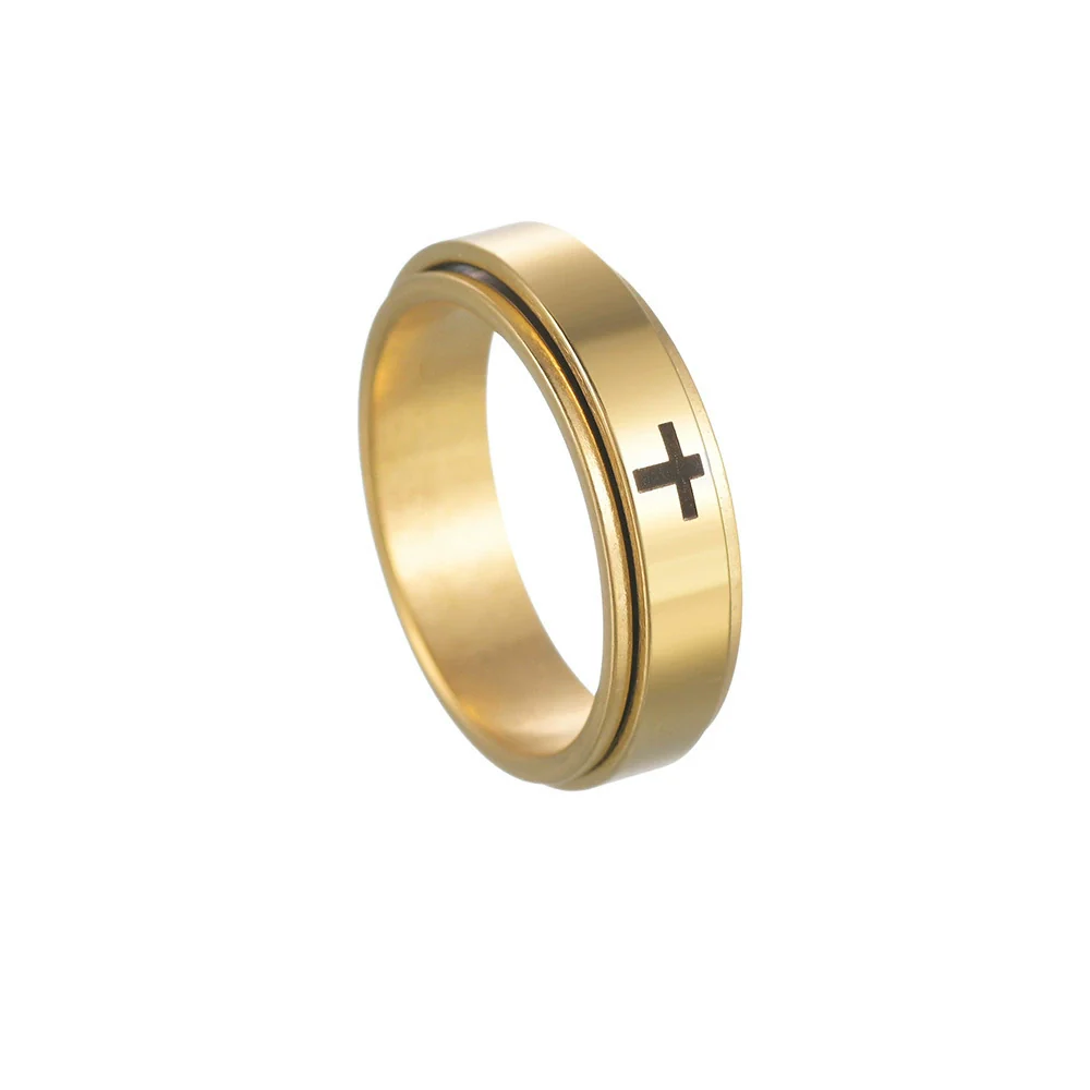 Wholesale Decompression Rotating Titanium Steel Ring Jewelry With Letters Numbers Text Pattern For Unisex Electroplated - Image 6