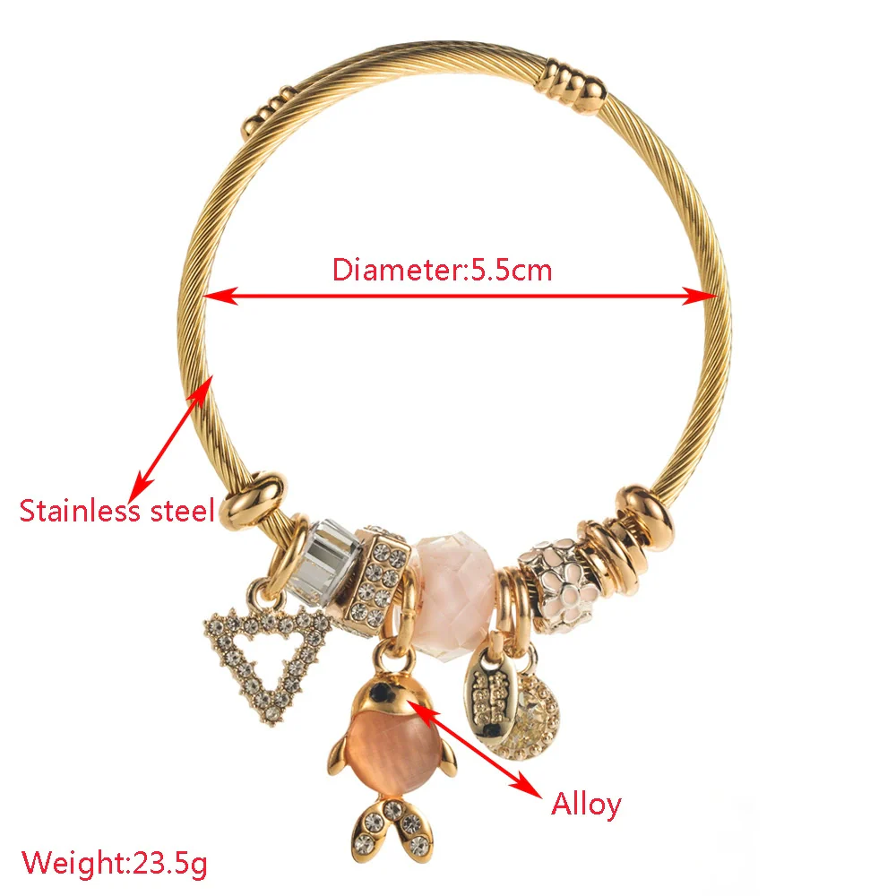 Wholesale Diamonddesigned Alloy Goldfish Pendant Adjustable Bracelet For Women - Image 2