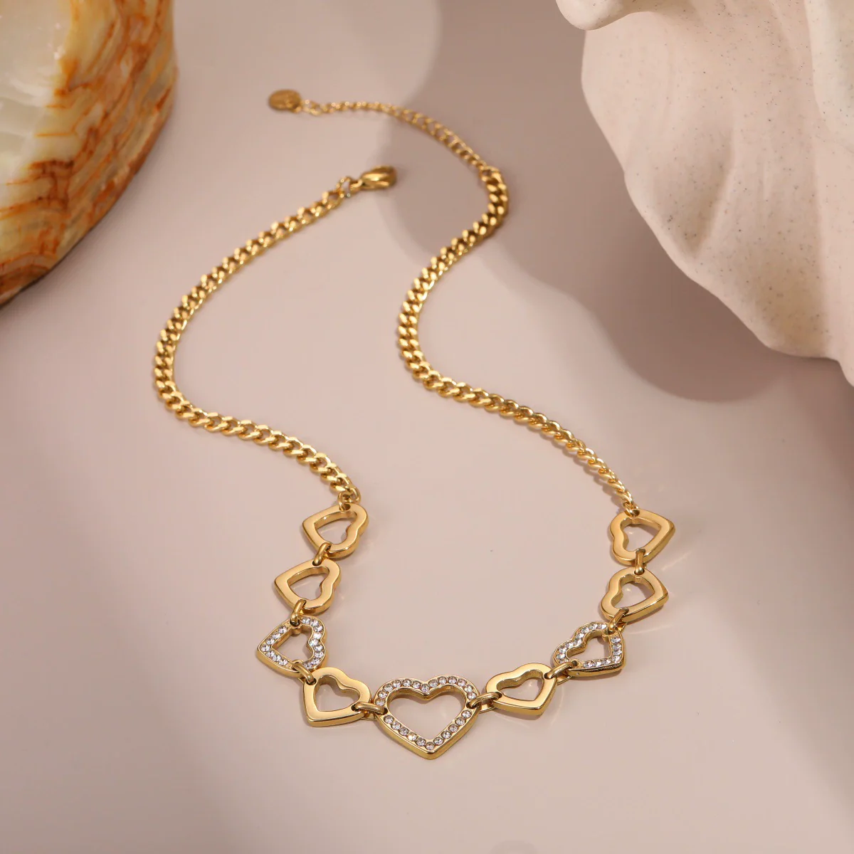 Wholesale Diamondencrusted Geometric Heartshaped 18K Gold Plated Stainless Steel Necklace For Women - Image 3
