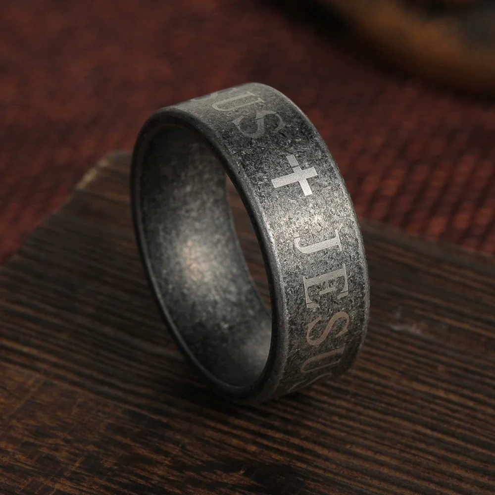 Wholesale Distressed Titanium Steel Ring With Letters Numbers Text For Unisex